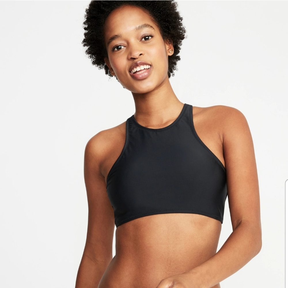 High neck tie back halter bikini top